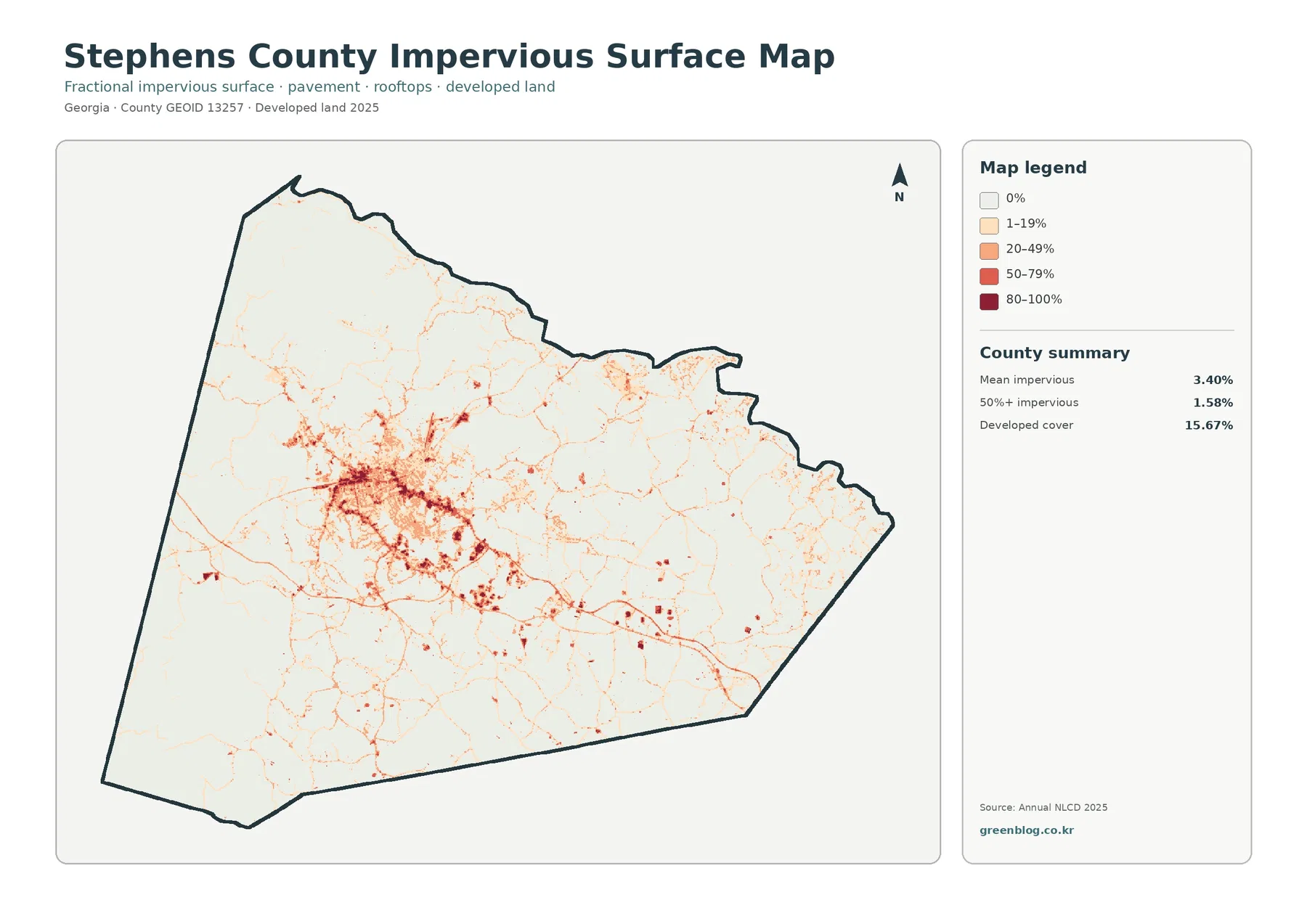 Stephens County 불투수·개발지 지도