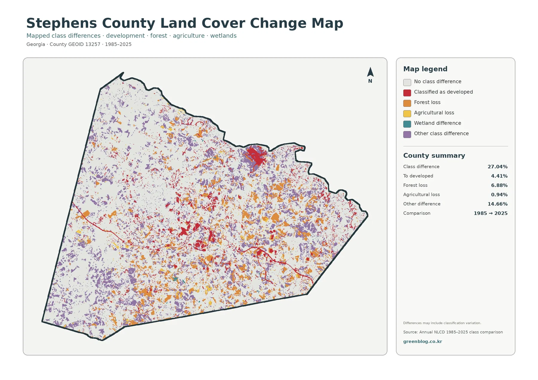 Stephens County 토지 피복 변화 지도