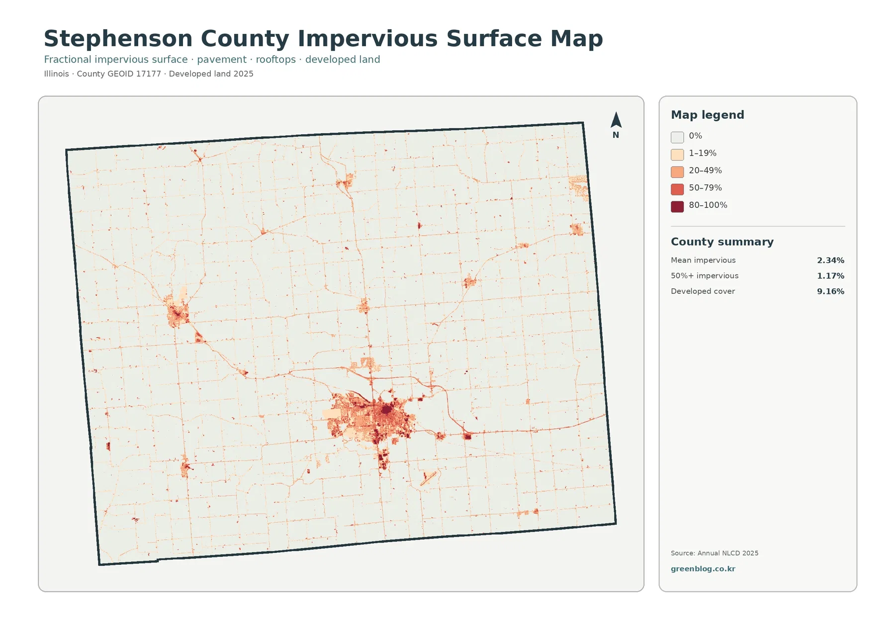 Stephenson County impervious surface and developed land map