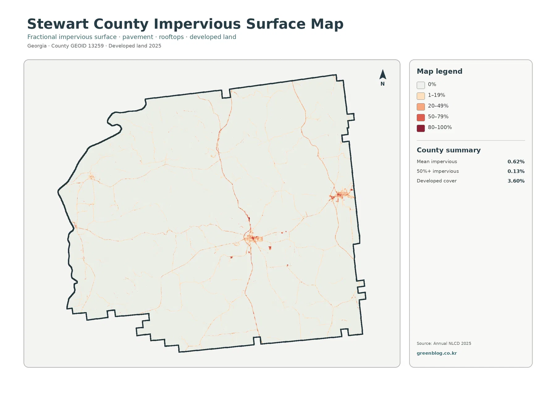 Stewart County 불투수·개발지 지도