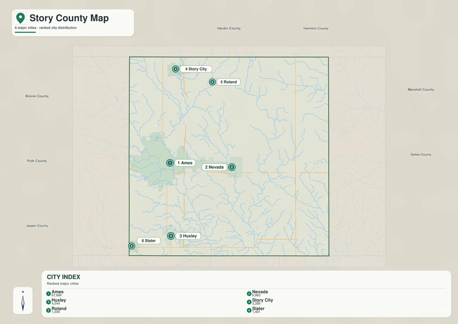Story County Iowa Ames Nevada Huxley Story City Roland Slater 도시 지도