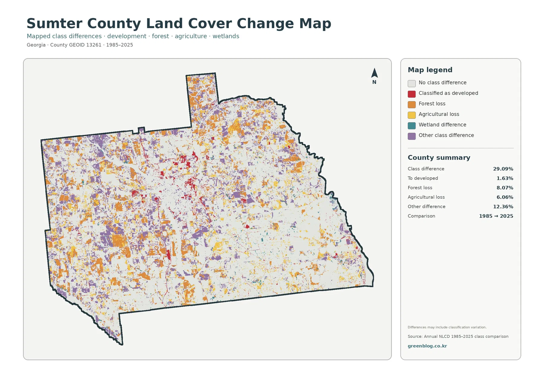 Sumter County 토지 피복 변화 지도