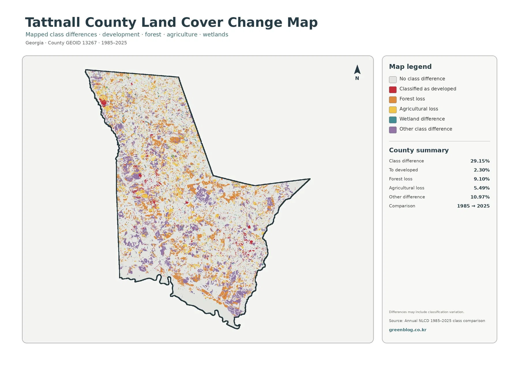 Tattnall County 토지 피복 변화 지도