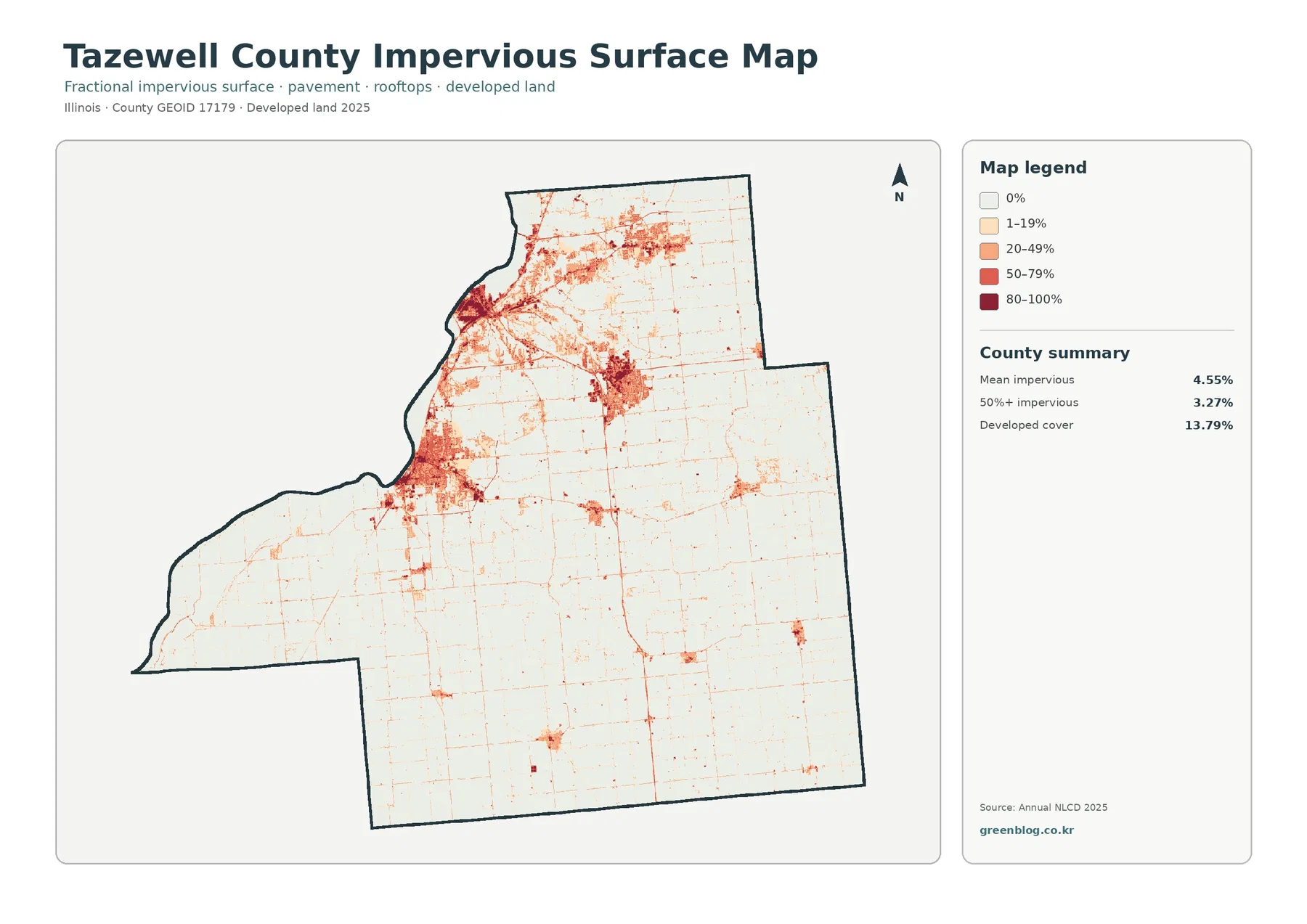 County impervious surface and developed land map