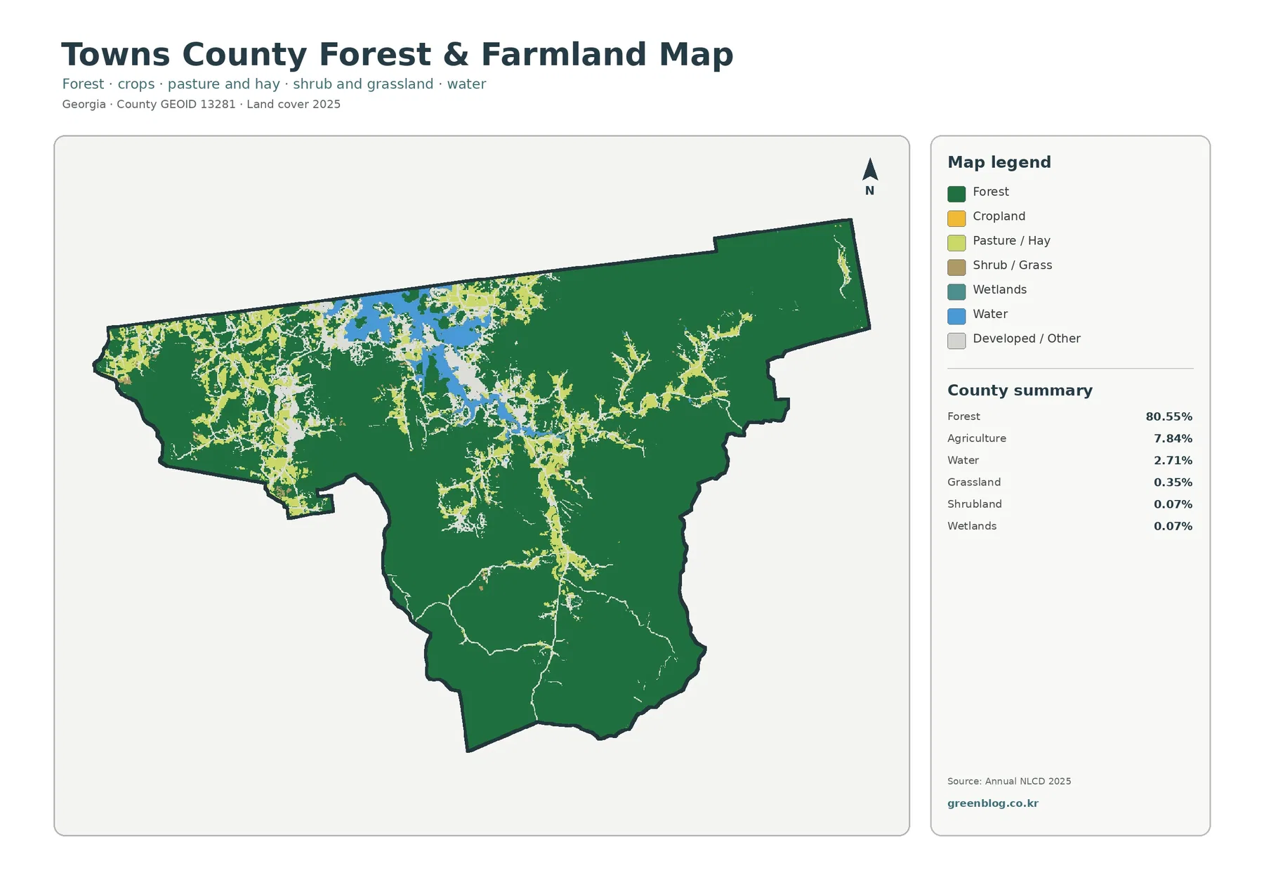 Towns County forest and farmland map