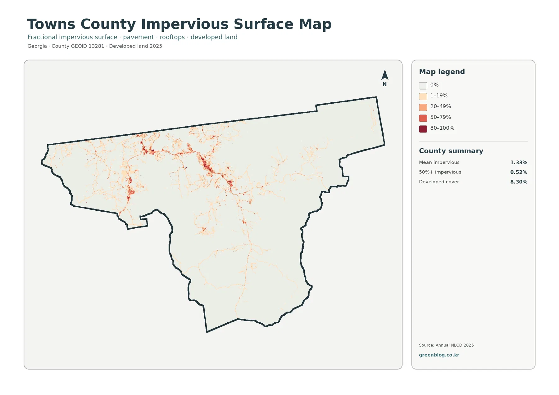 Towns County impervious surface and developed land map