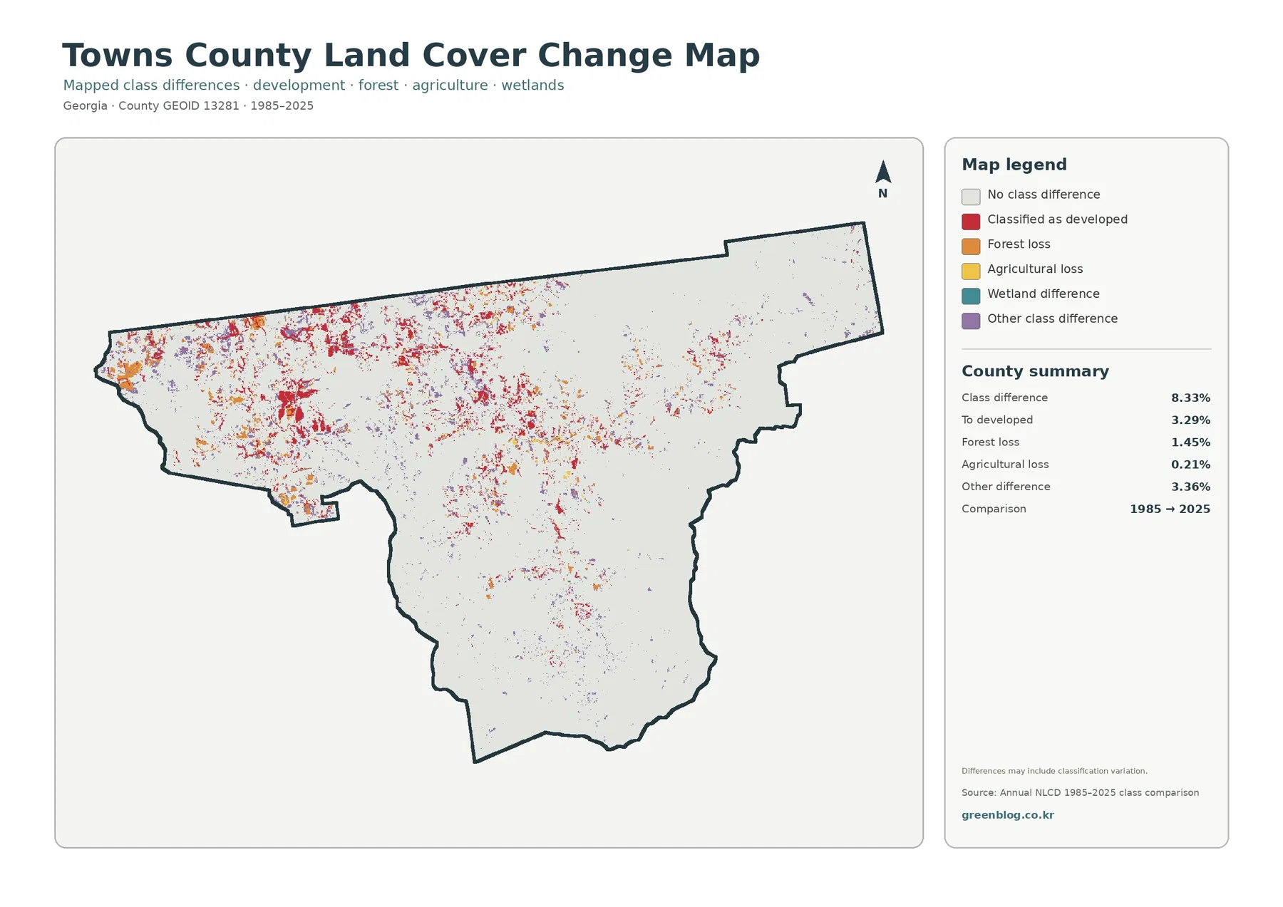 Towns County land cover change map