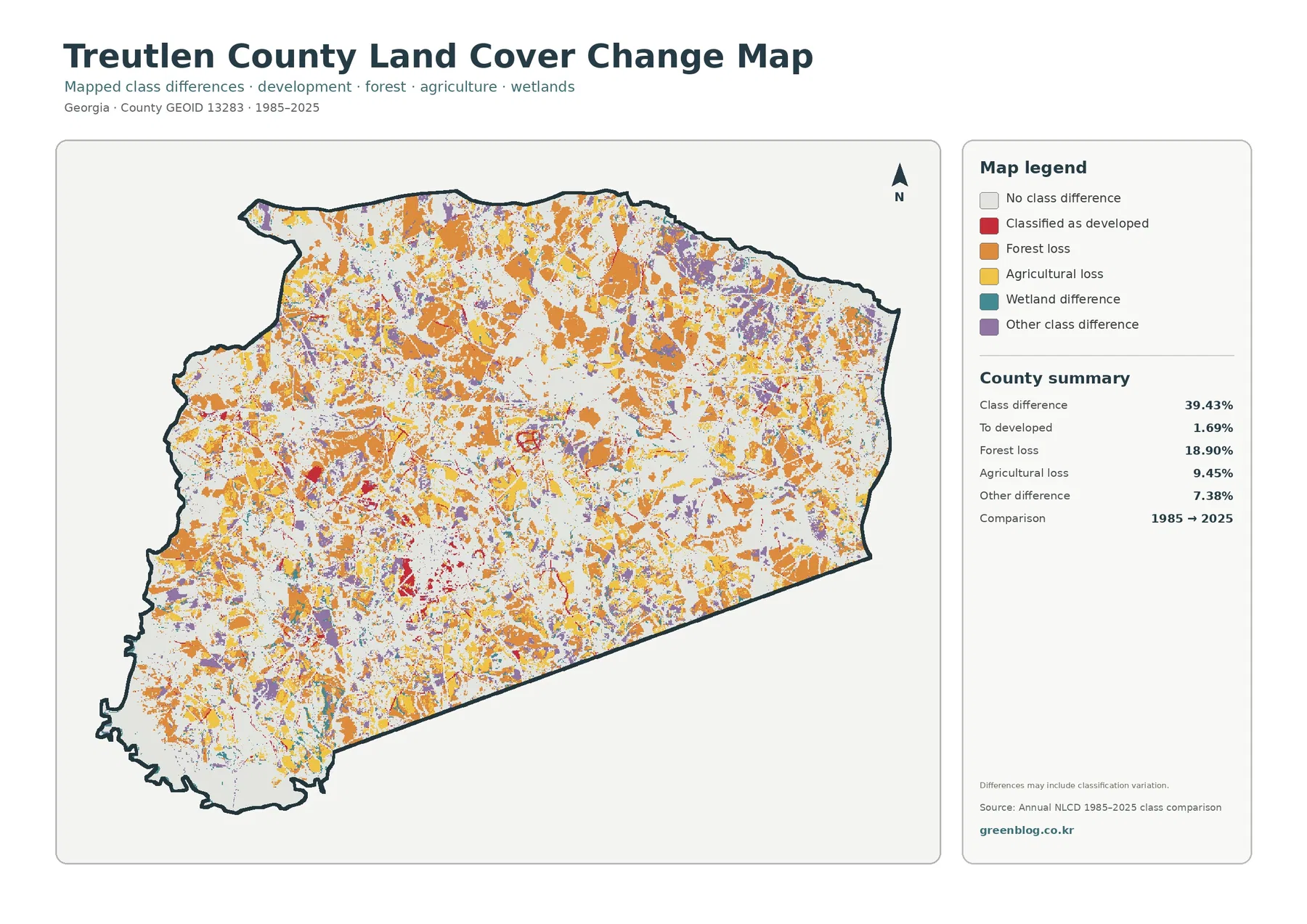 Treutlen County land cover change map