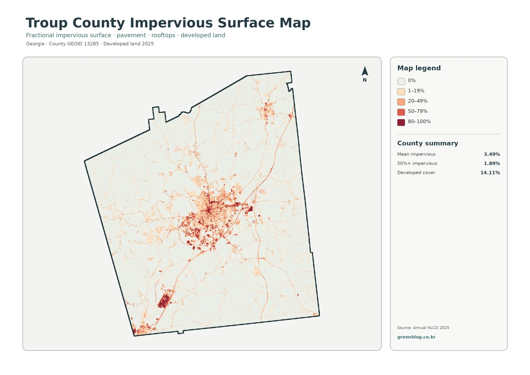County impervious surface and developed land map