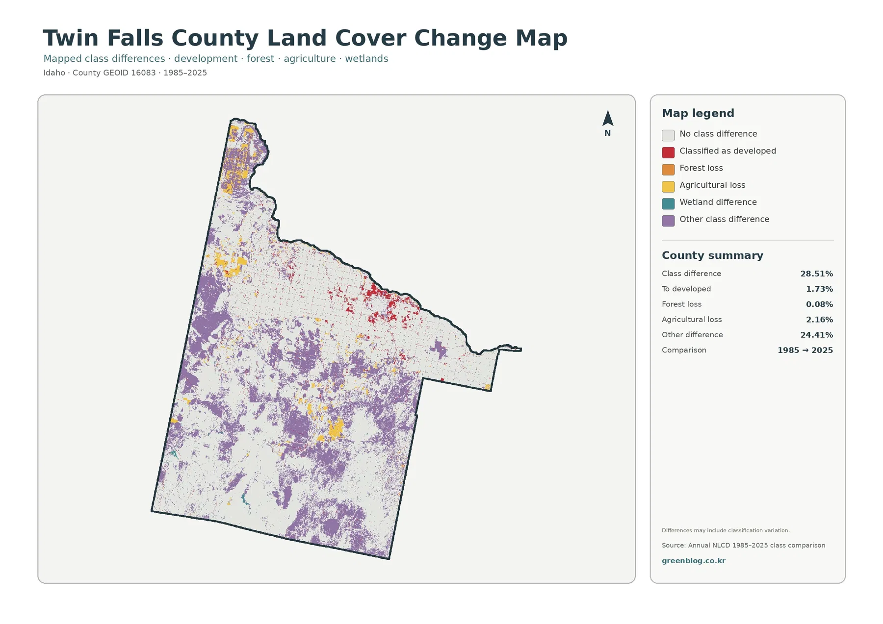 Twin Falls County 토지 피복 변화 지도