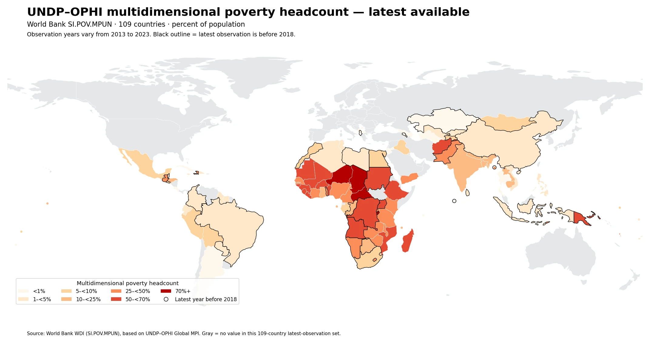 Latest available UNDP OPHI multidimensional poverty headcount map