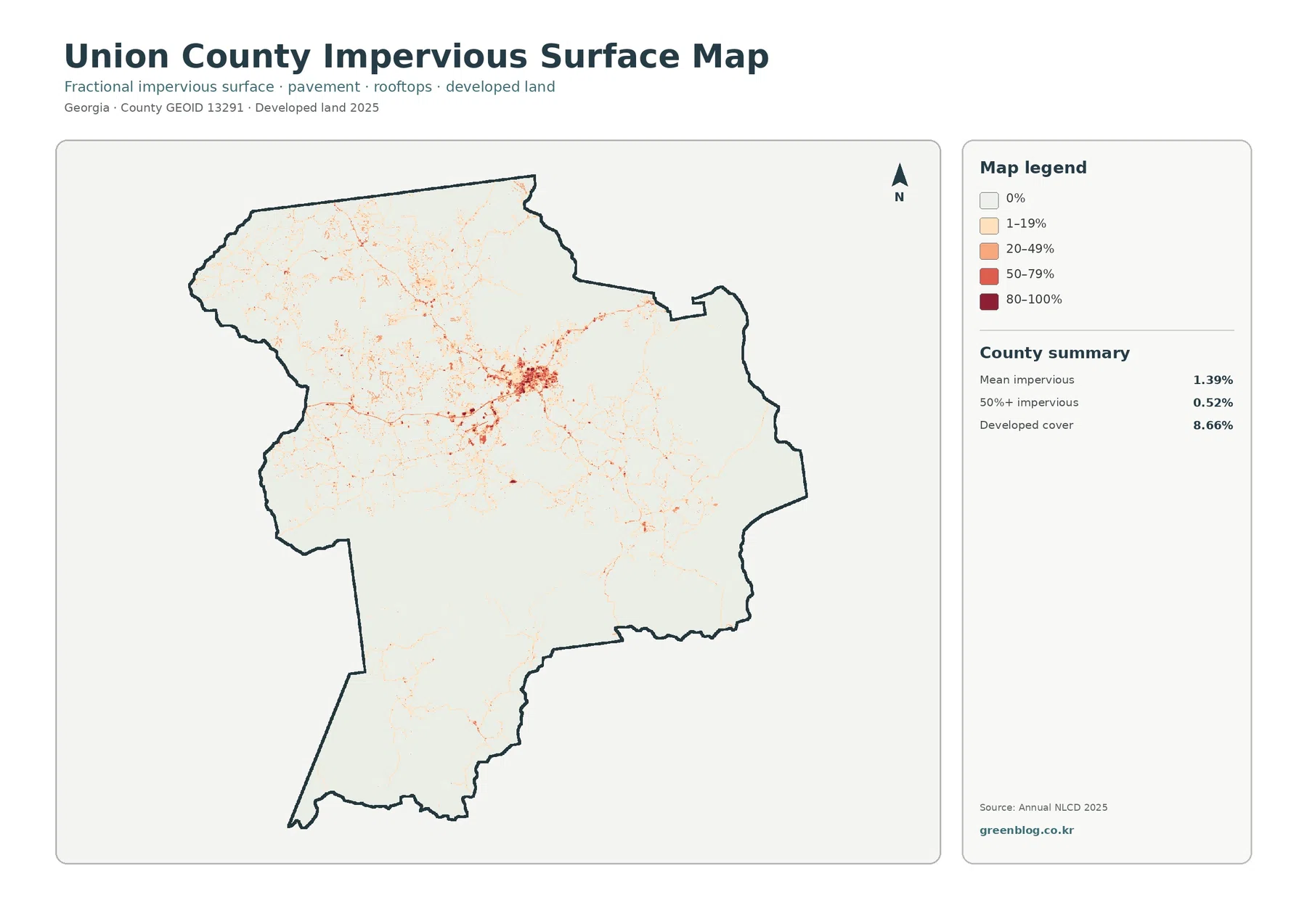 Union County impervious surface and developed land map