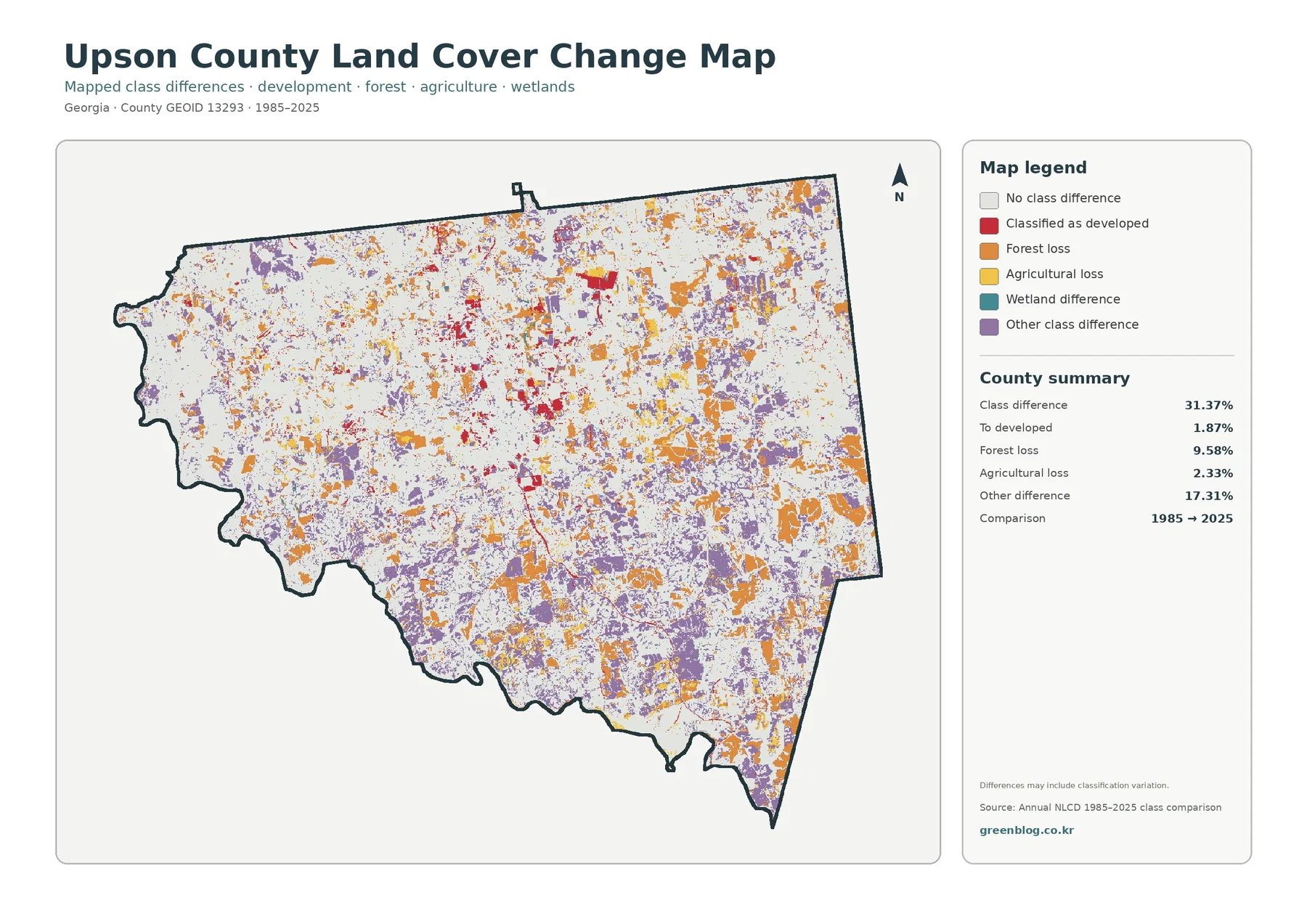 Upson County land cover change map