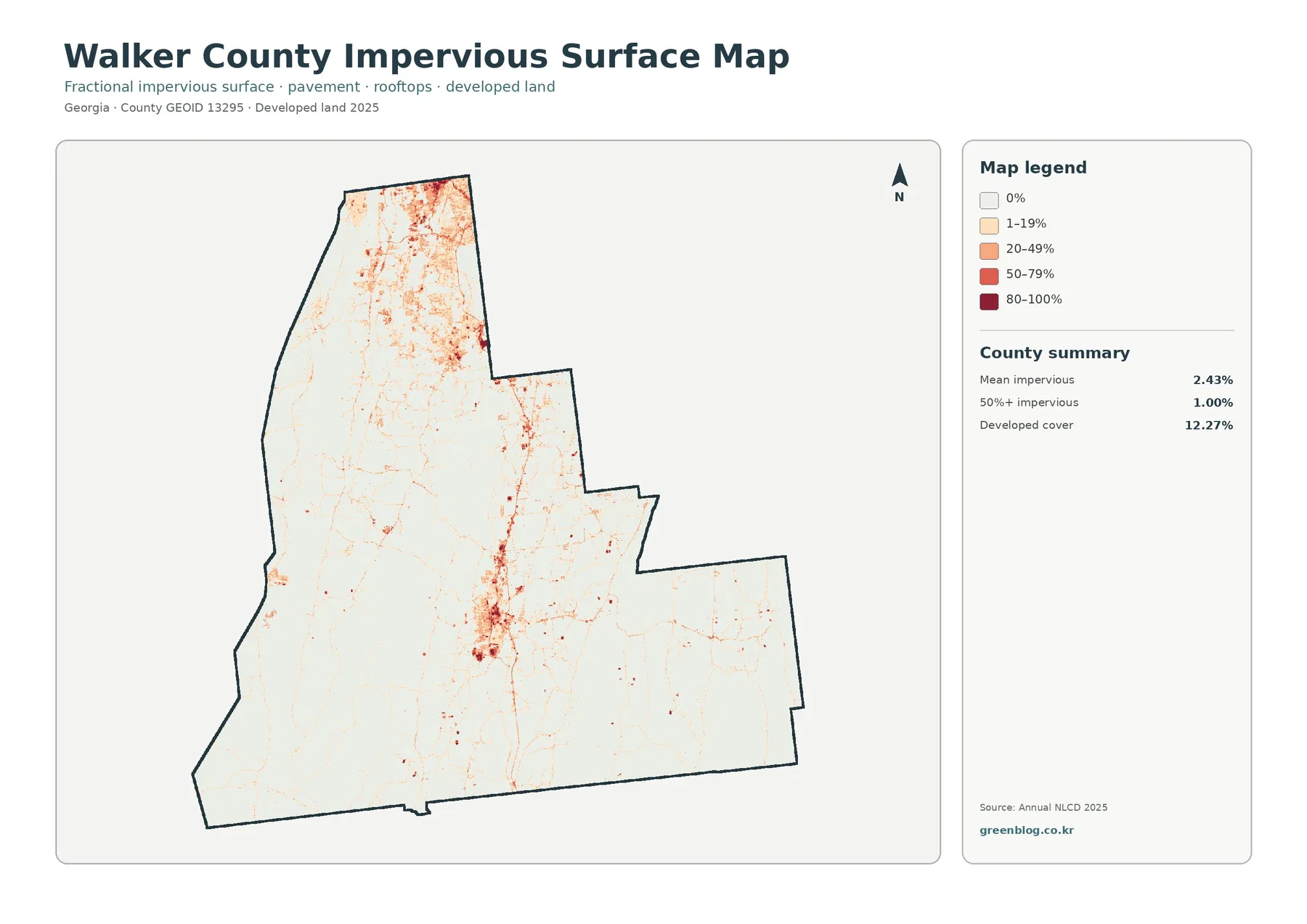 Walker County impervious surface and developed land map