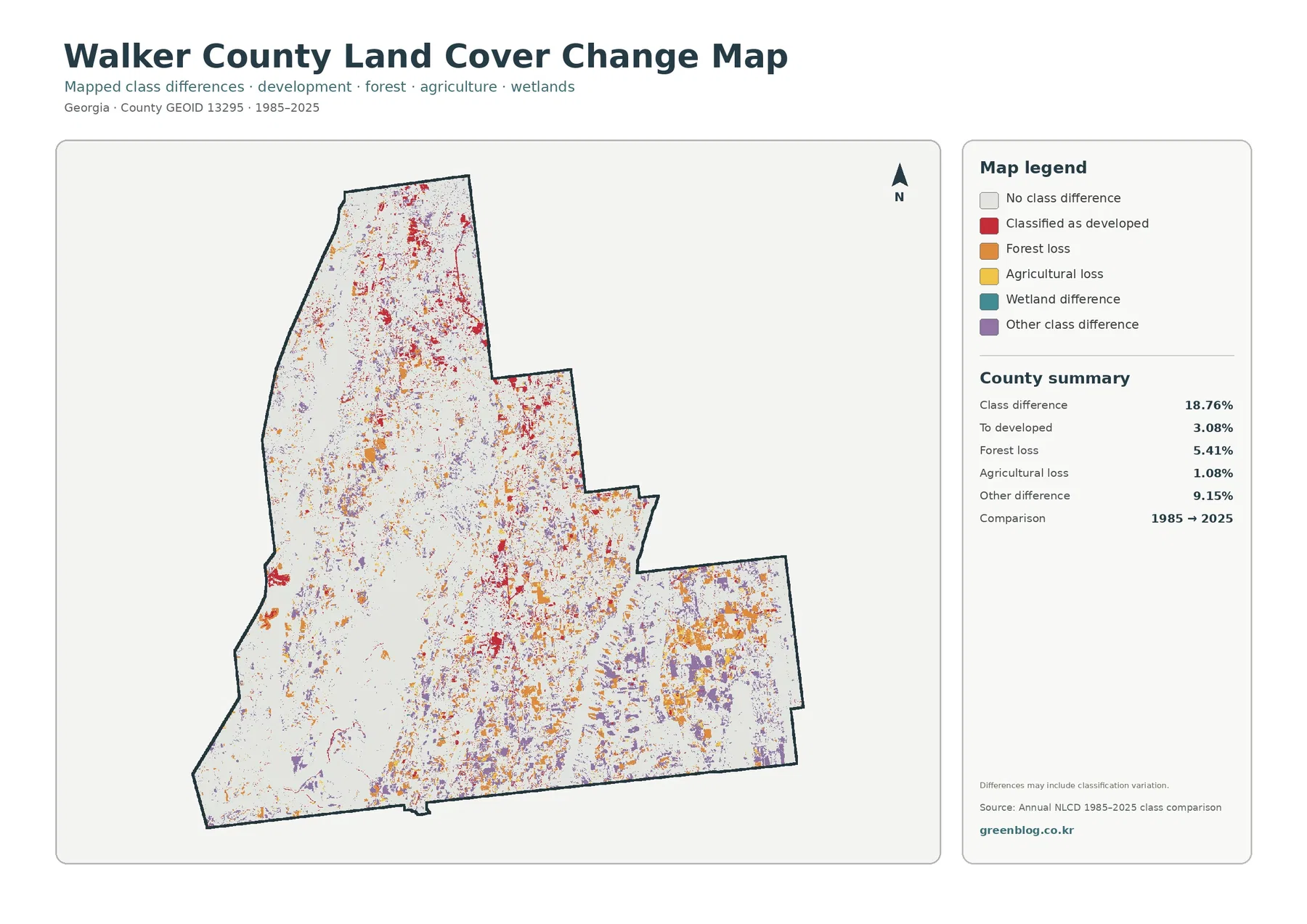 Walker County land cover change map