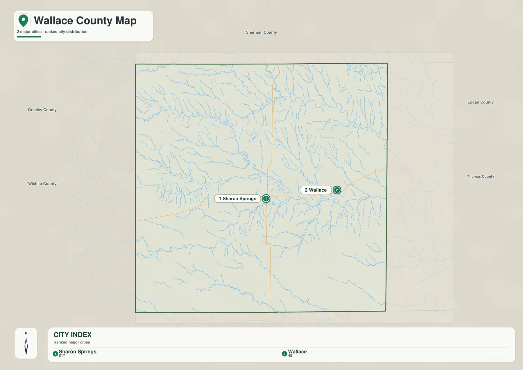 Wallace County Kansas city map showing Sharon Springs and Wallace
