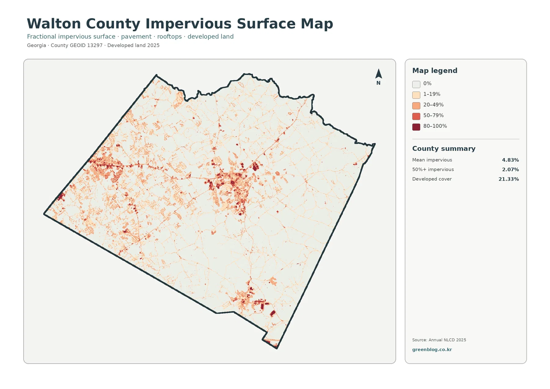 Walton County impervious surface and developed land map
