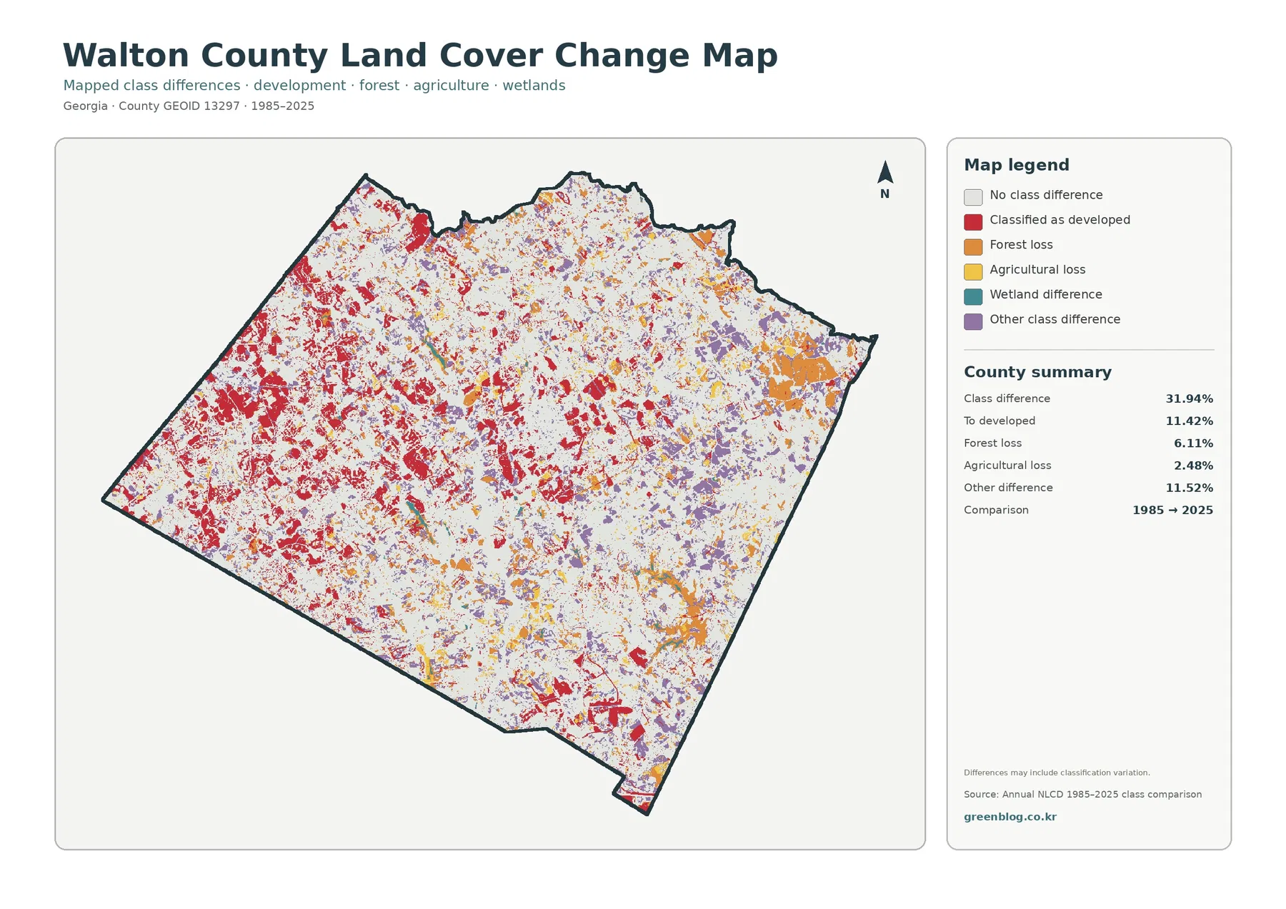 Walton County land cover change map