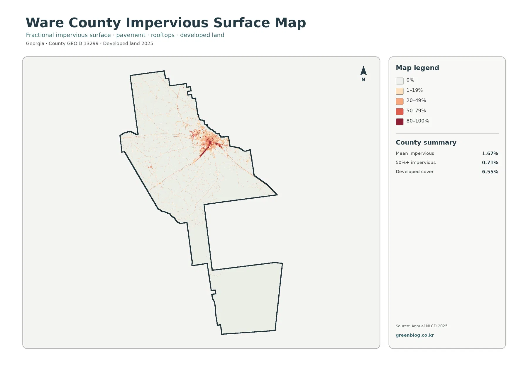 Ware County impervious surface and developed land map