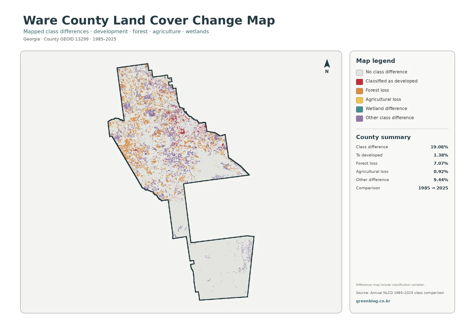 Ware County land cover change map