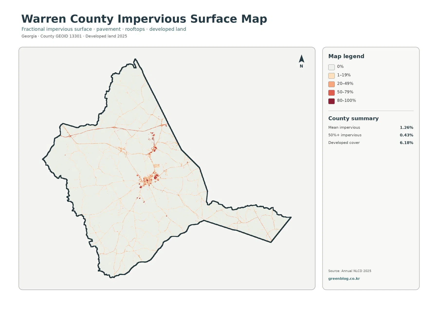 Warren County impervious surface and developed land map