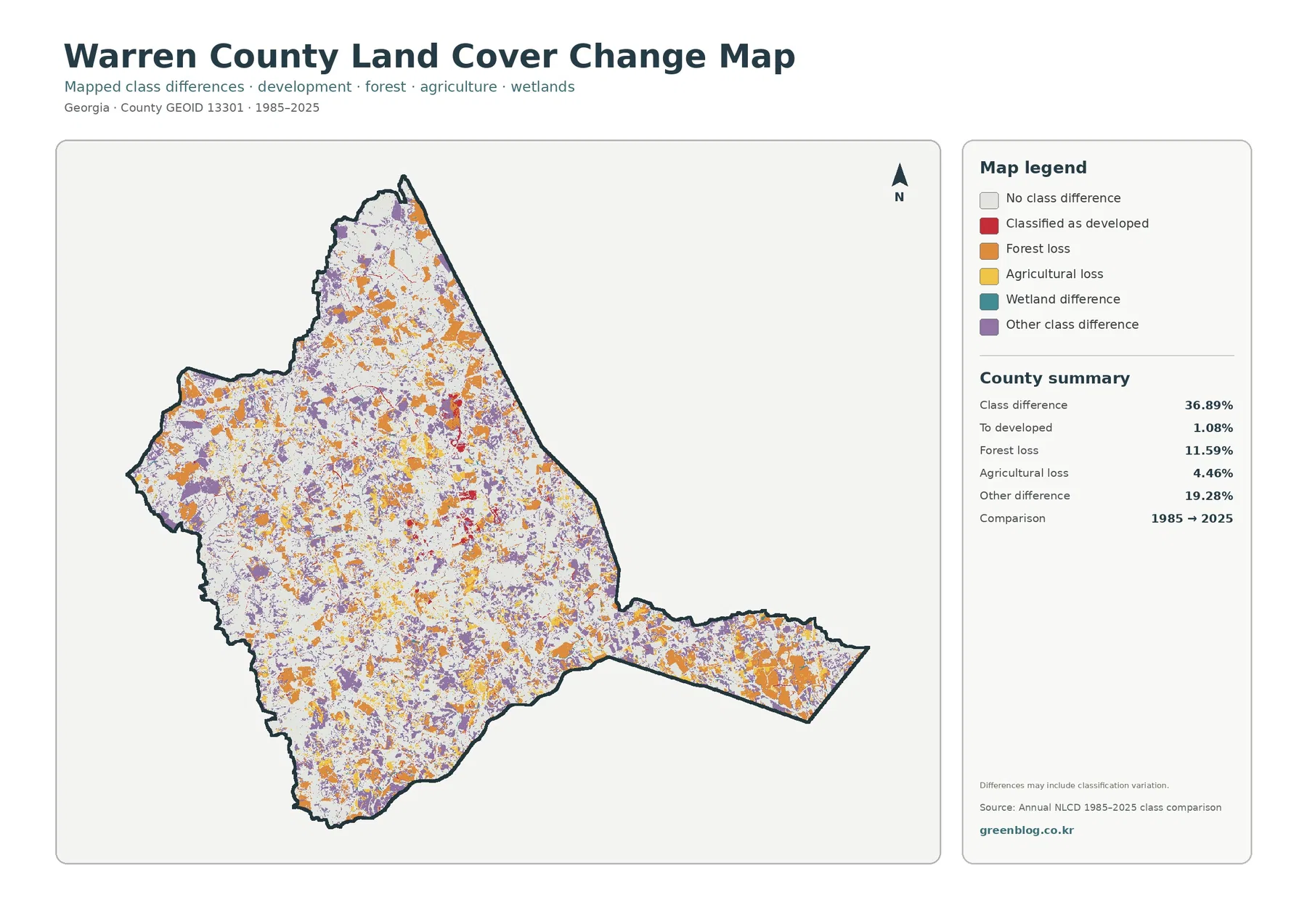 Warren County land cover change map