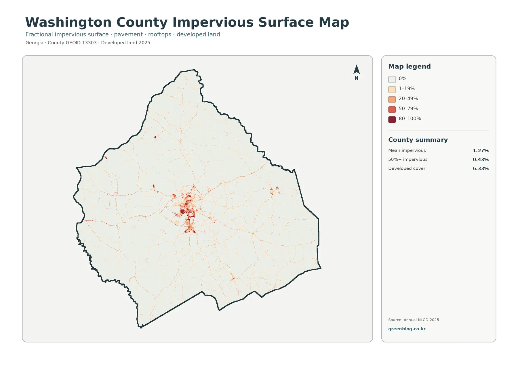 Washington County impervious surface and developed land map