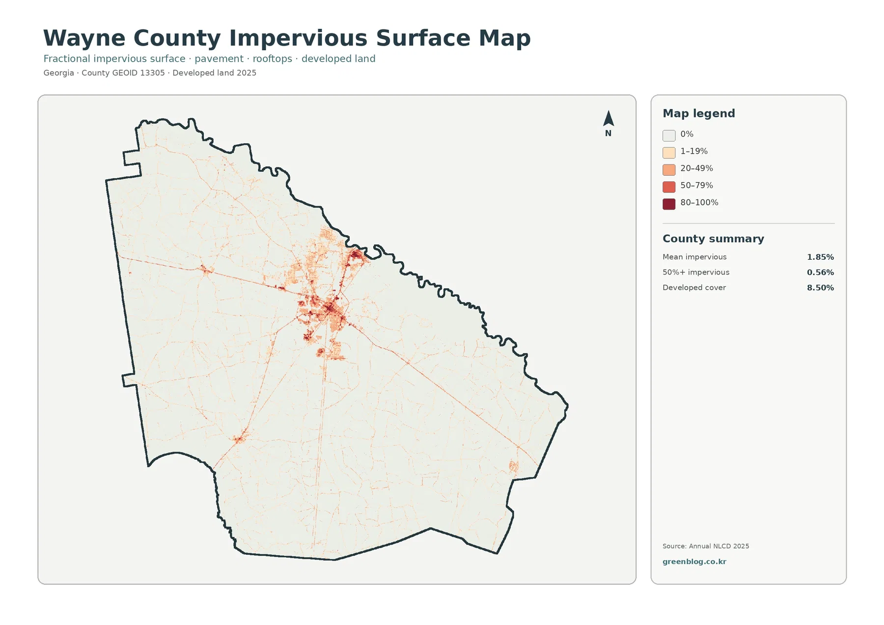 Wayne County impervious surface and developed land map