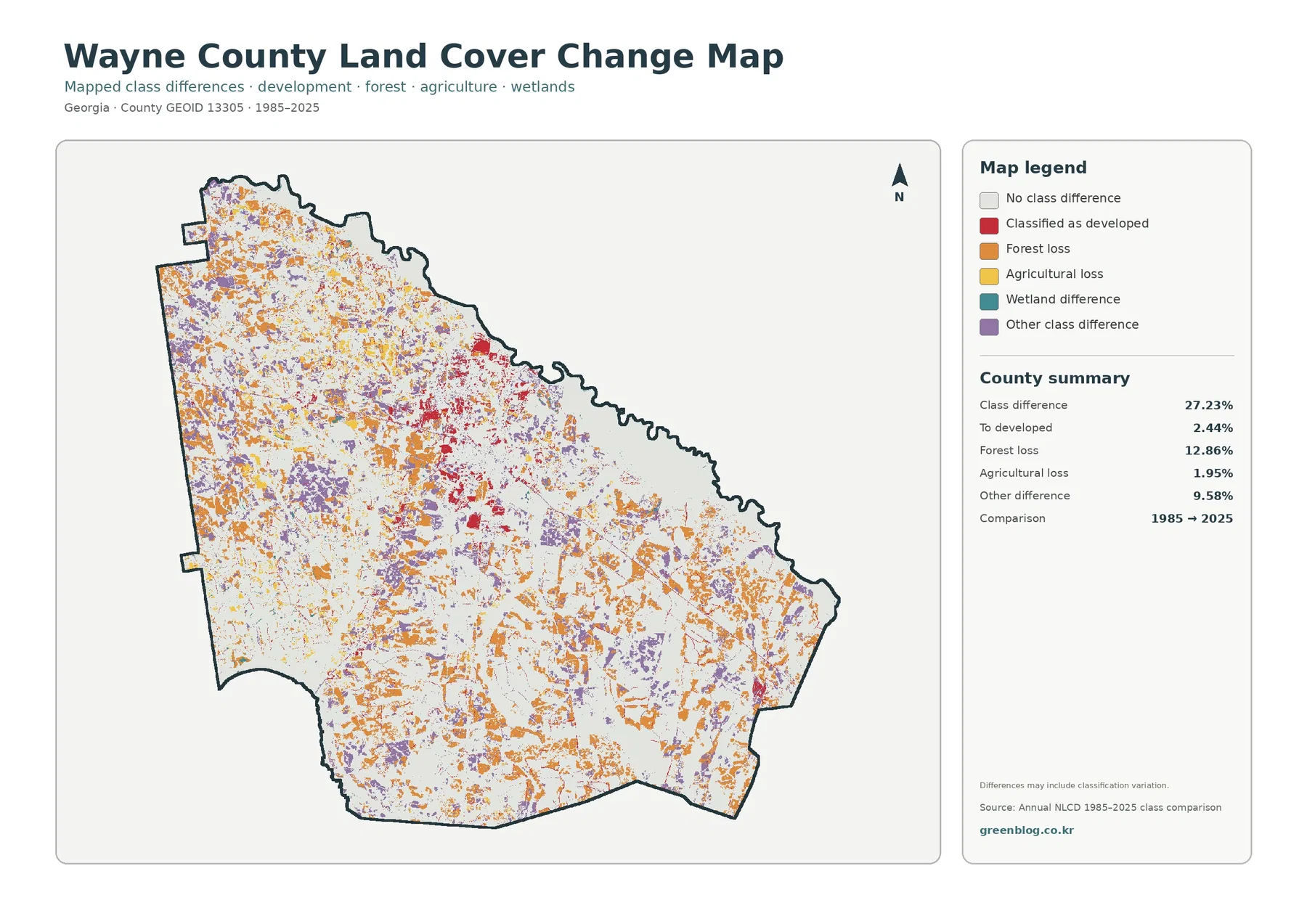 Wayne County land cover change map