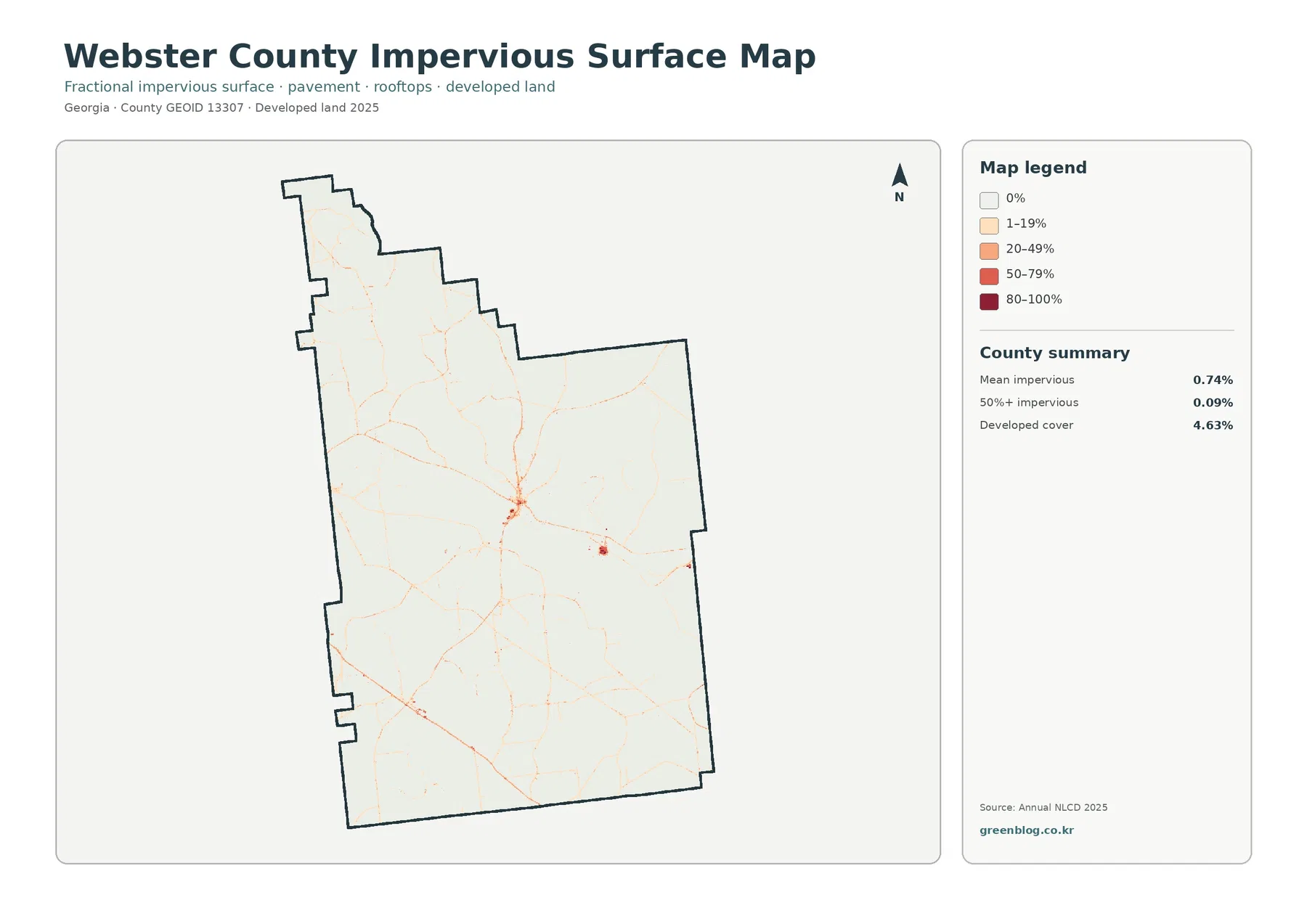 Webster County impervious surface and developed land map