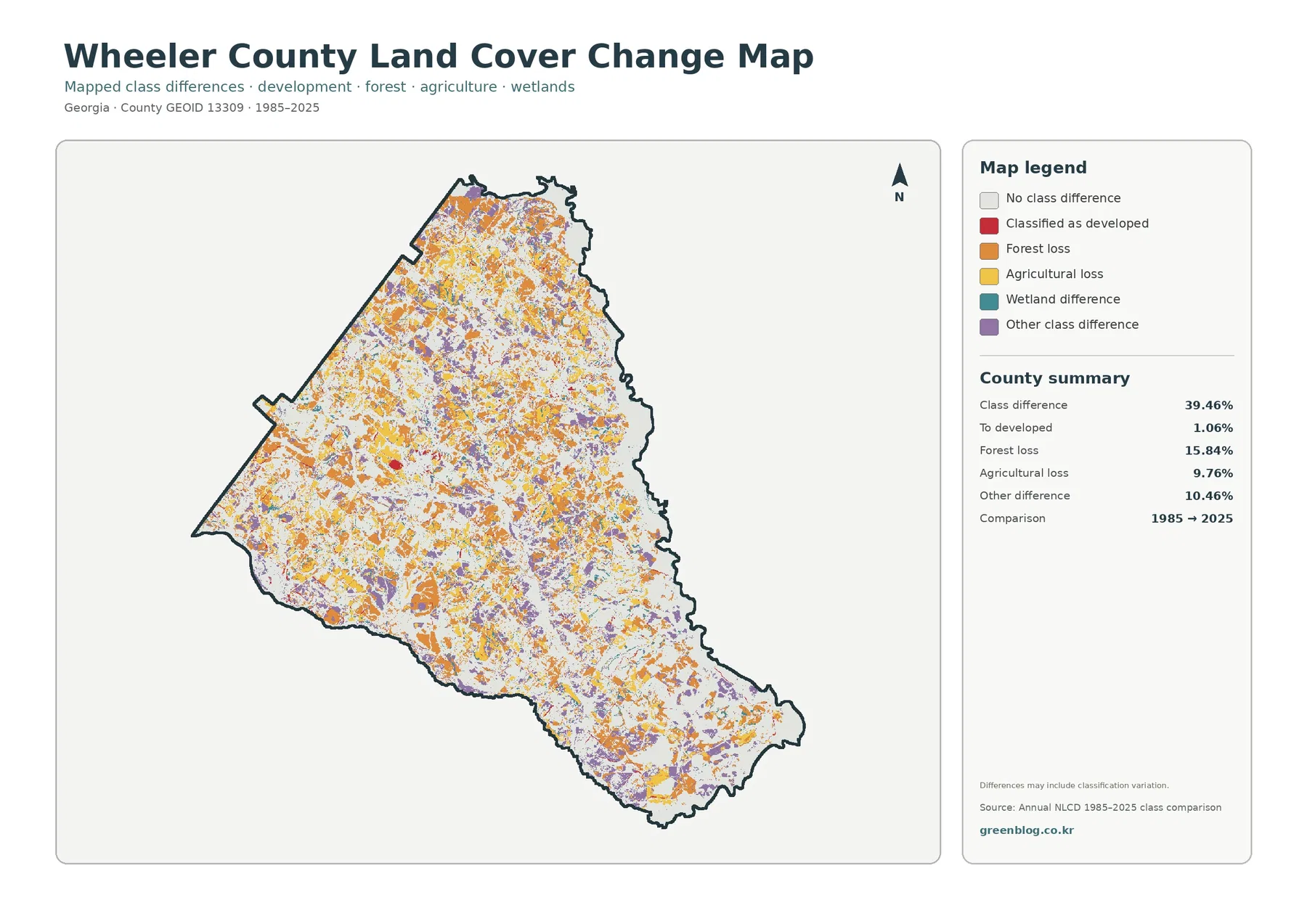 Wheeler County land cover change map