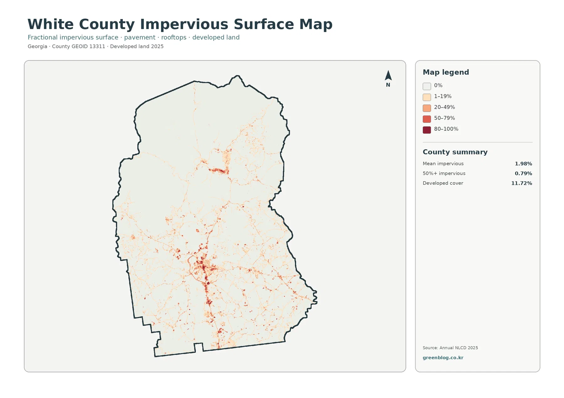 White County impervious surface and developed land map