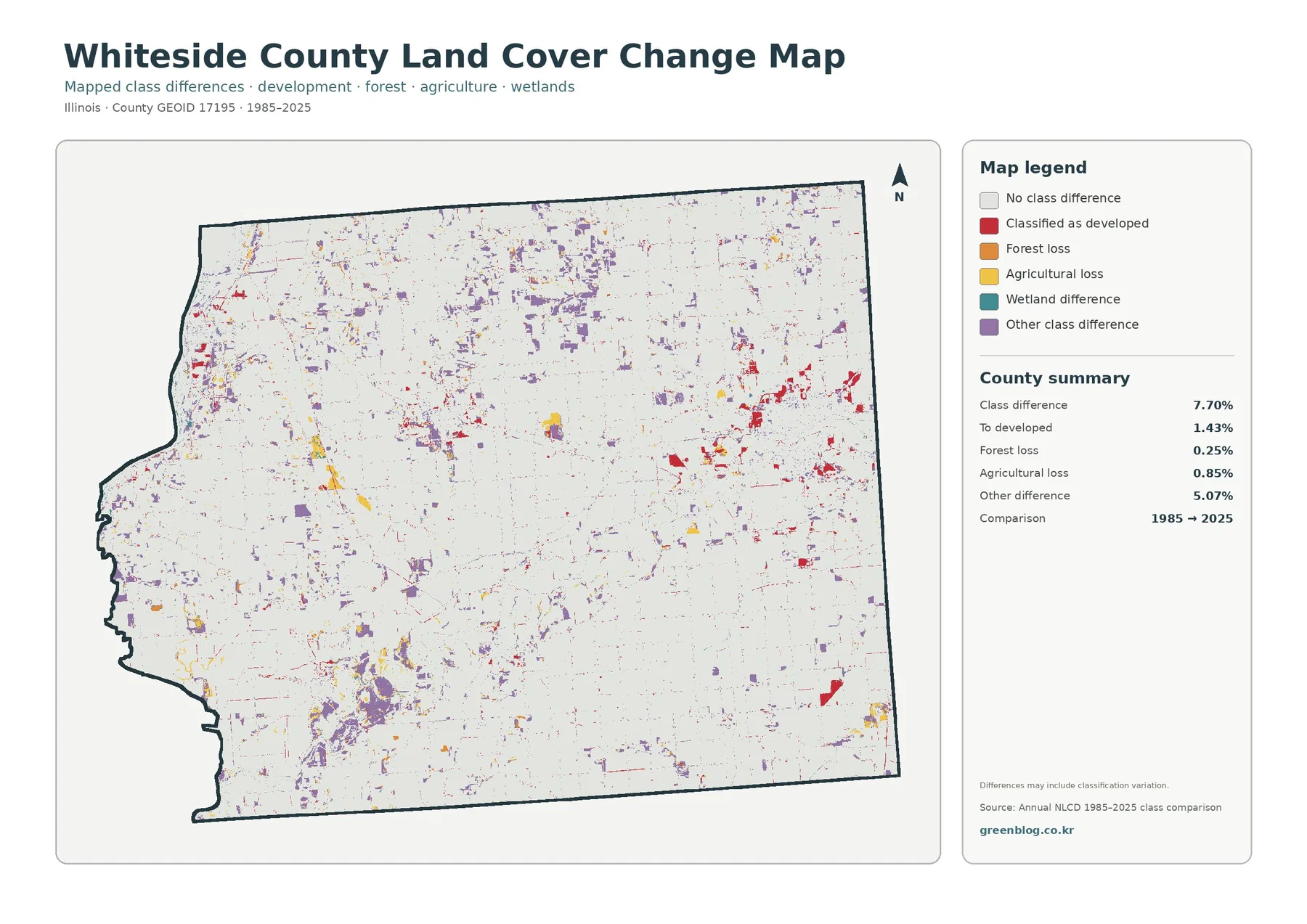 Whiteside County 토지 피복 변화 지도