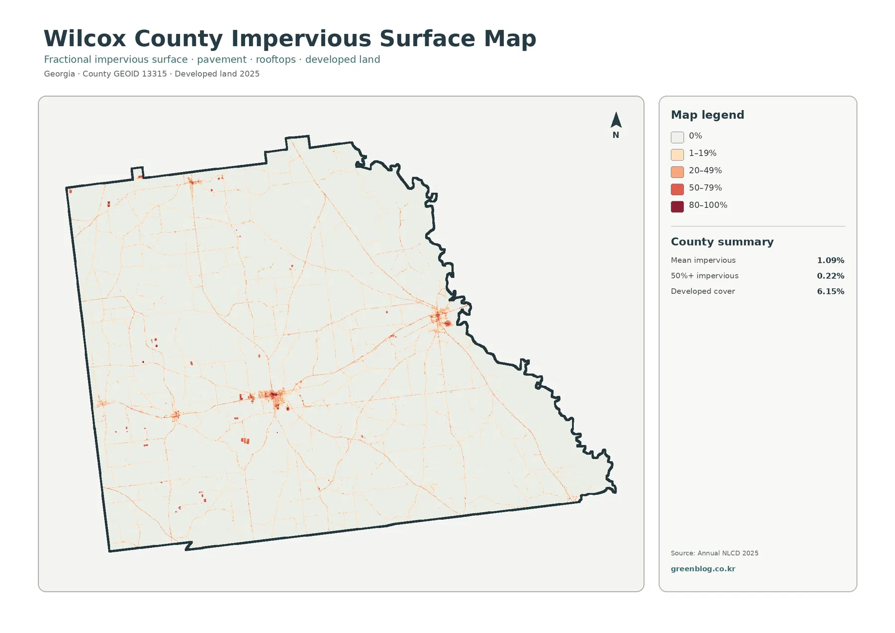 Wilcox County impervious surface and developed land map
