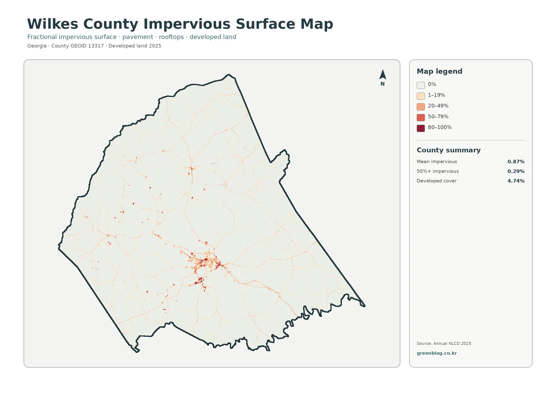 Wilkes County impervious surface and developed land map