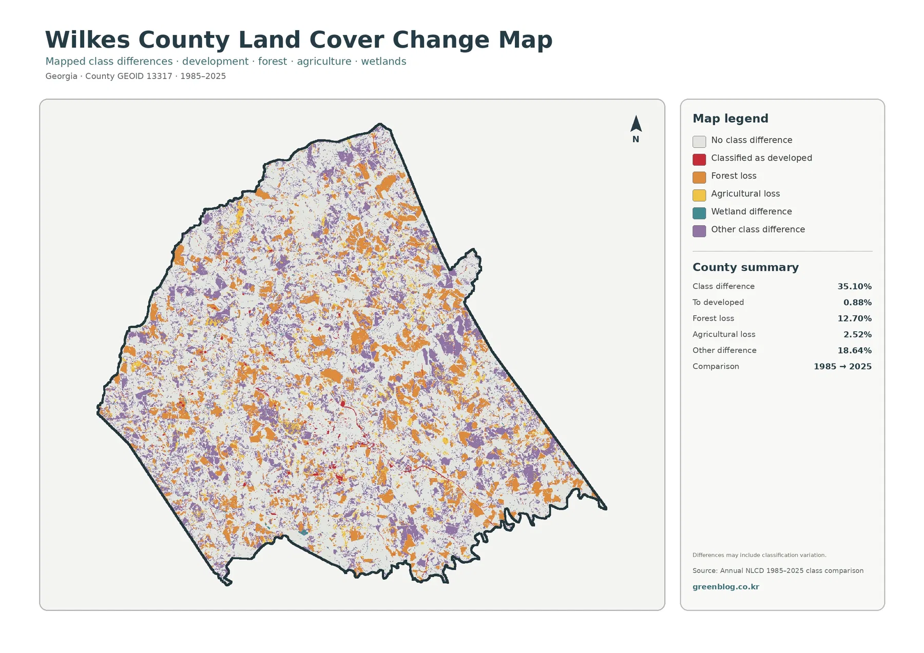 Wilkes County land cover change map