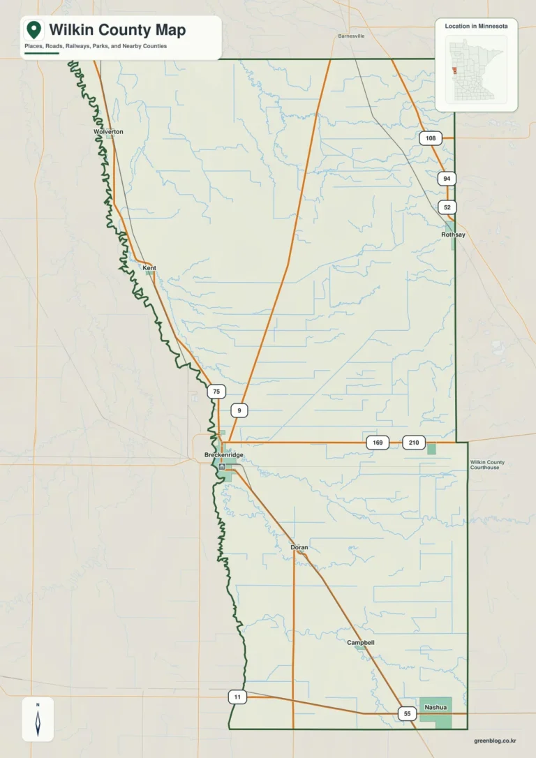 Wilkin County map from Breckenridge and the Red River to the eastern uplands