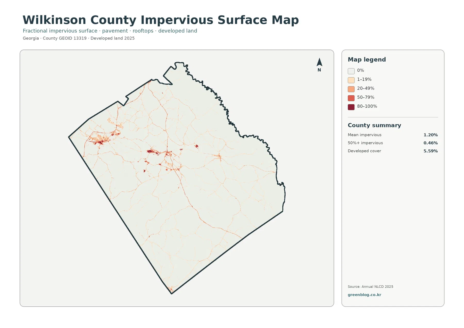 Wilkinson County impervious surface and developed land map