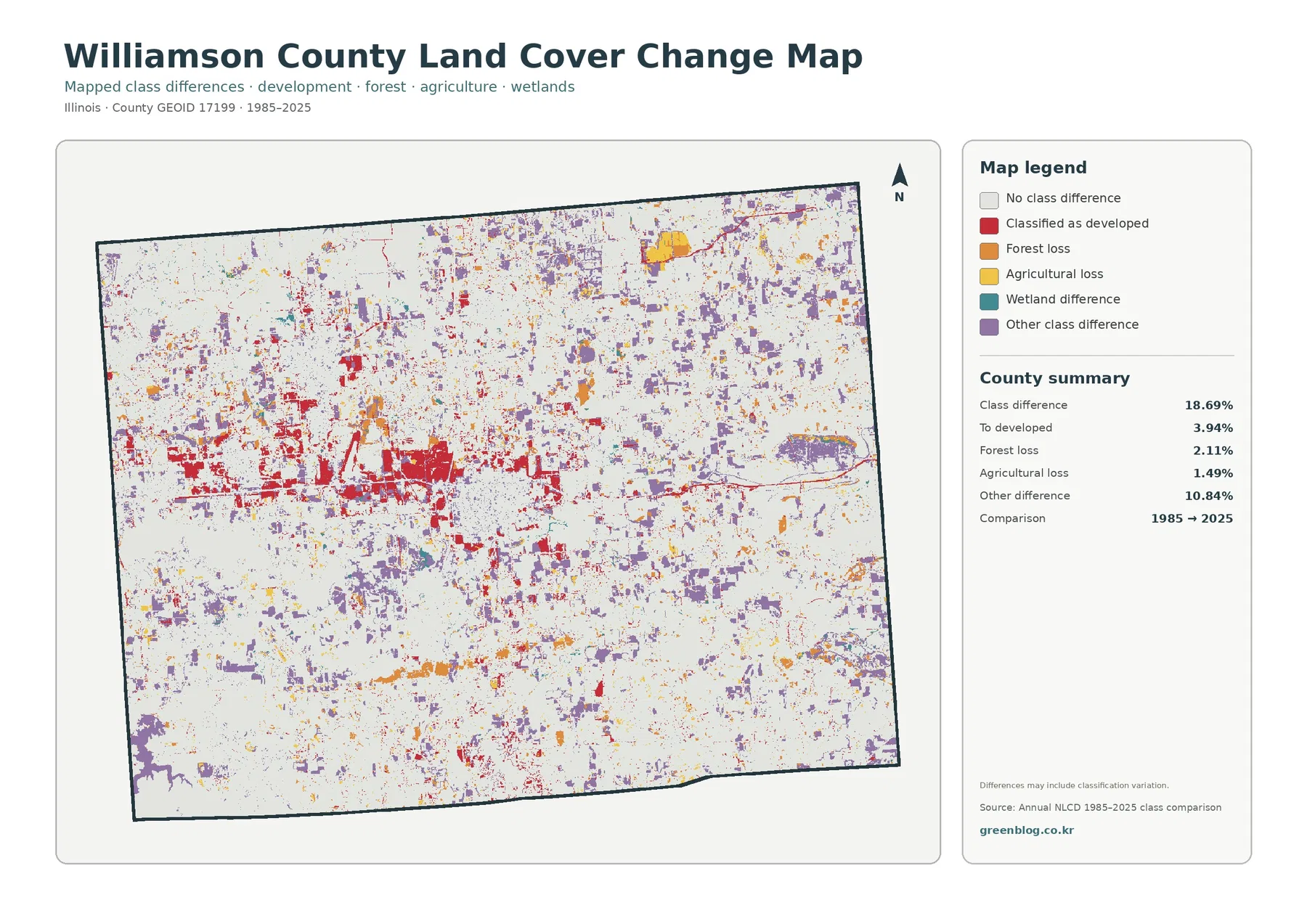 Williamson County 토지 피복 변화 지도