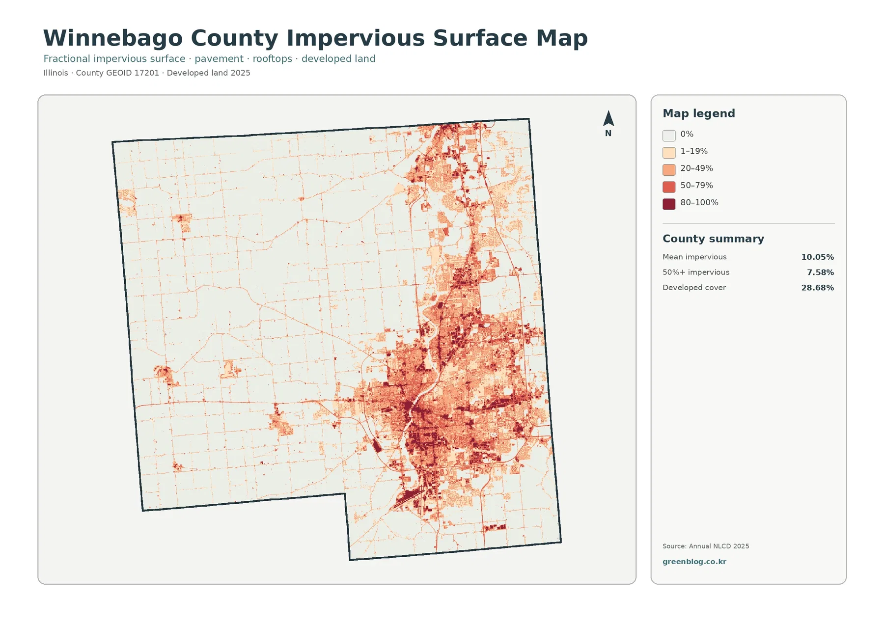 Winnebago County 불투수·개발지 지도