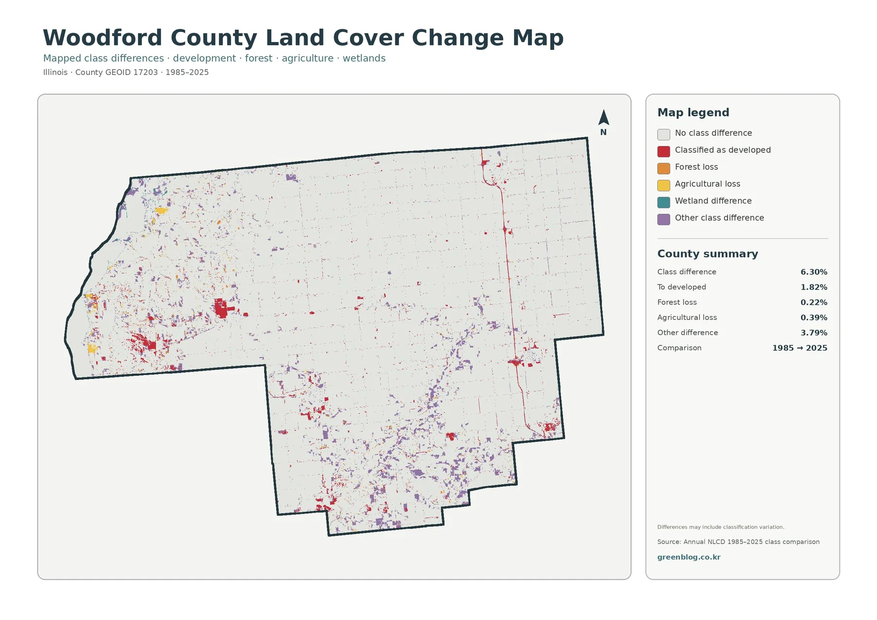 Woodford County land cover change map