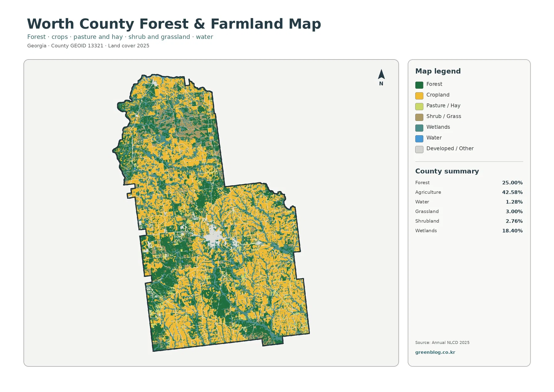 Worth County forest and farmland map