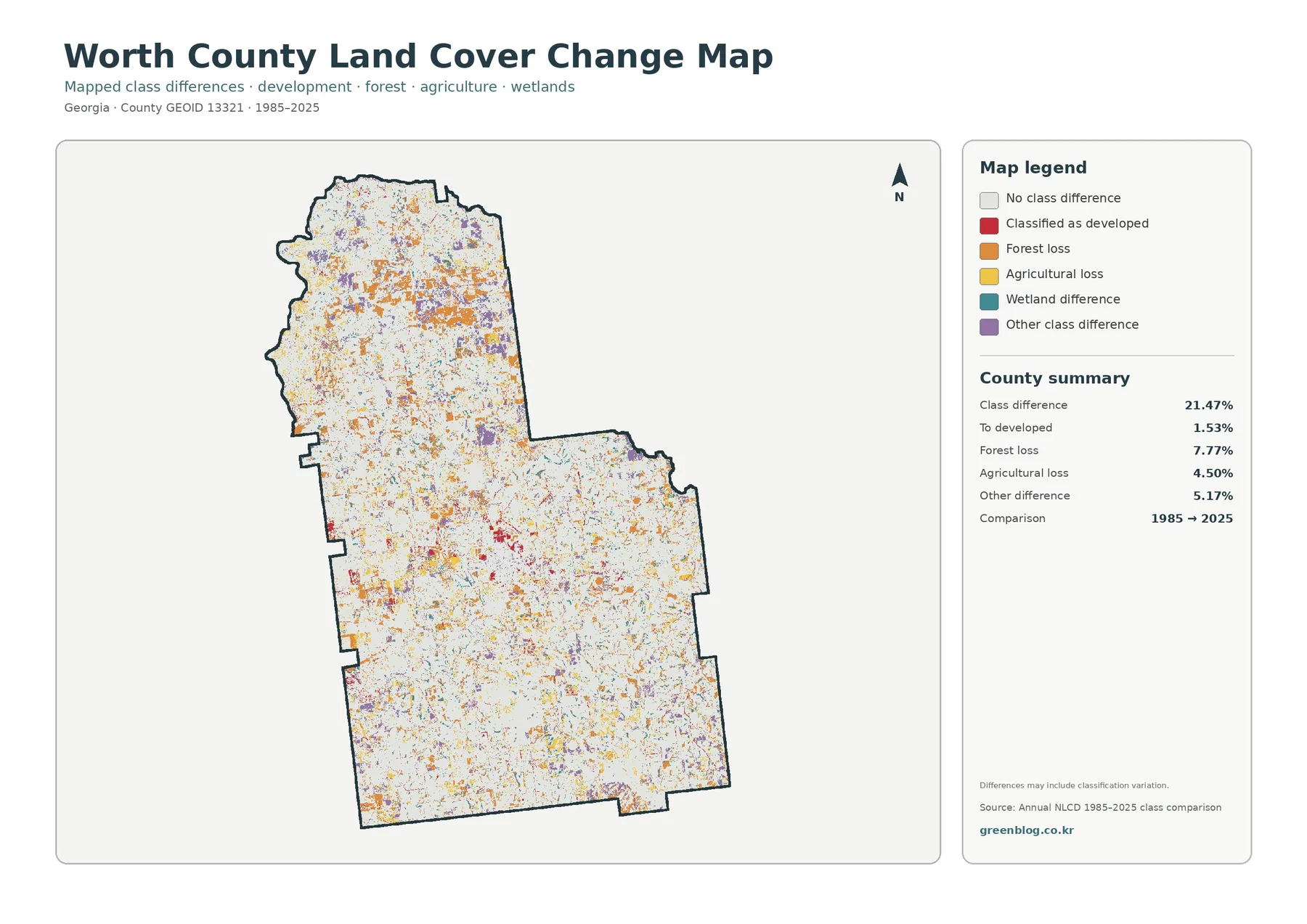 Worth County land cover change map